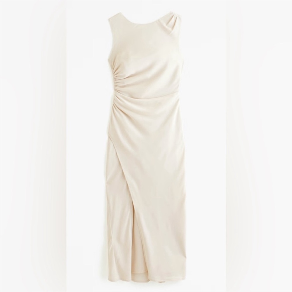 Draped high neck shell midi dress M Tall Cream NWT